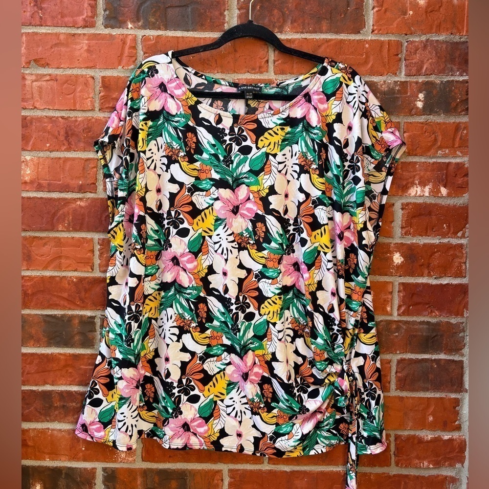 Lane Bryant Womens 26/28 Multicolor Floral Side Tie Career Blouse